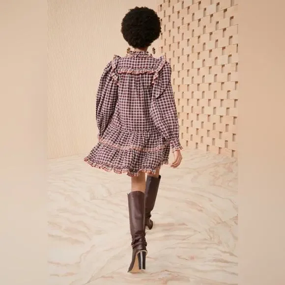 Ulla Johnson Long Sleeve Mini Dress Purple Plaid Size 2 Retails $425 - Picture 10 of 12